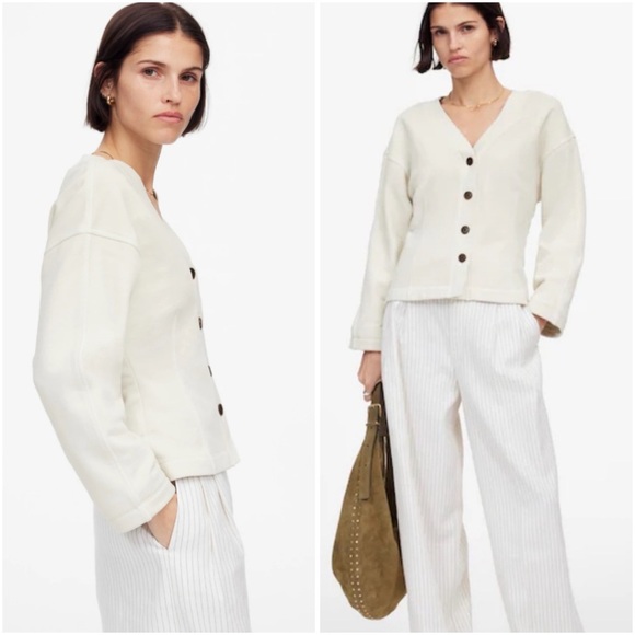 Madewell Darted Cardigan Sweatshirt Parchment Ecru Neutral Size M NWT Capsule - Picture 5 of 13